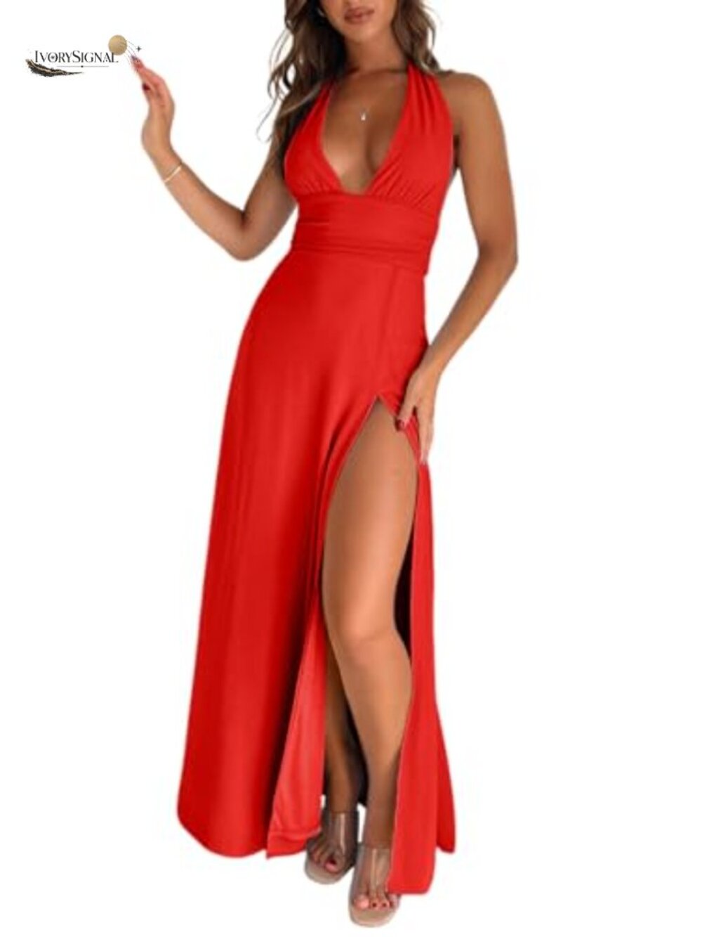 Halter Neck Maxi Dress Sleeveless Backless A-Line Long Dress